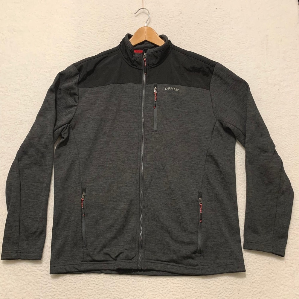 Orvis Full Zip Fleece Jacket Mens L Outdoor Gorpcore Mockneck Hiking Gray